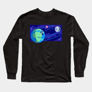 Cute Happy Planets - Kawaii Earth, Moon, Mars Solar System Long Sleeve T-Shirt